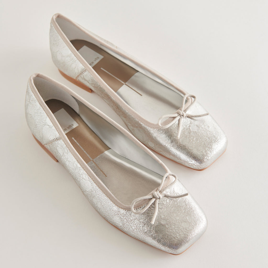 ANISA Ballet Flats Silver Distressed Leather | Designer Ballet Flats– Dolce Vita 6908072362050